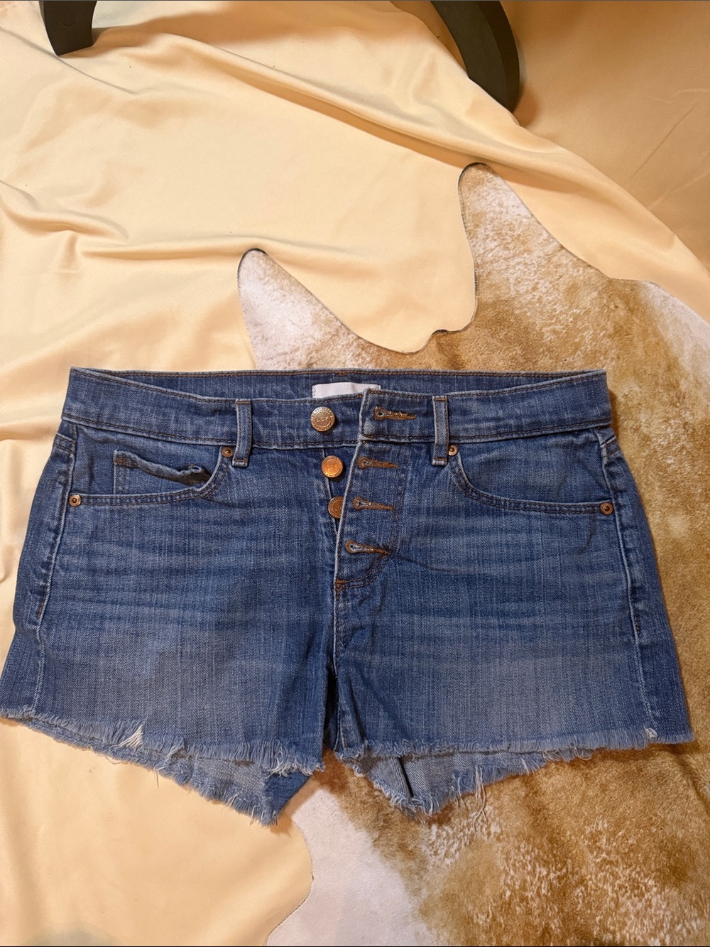 LOFT Blue Distressed Button-Front Denim Shorts